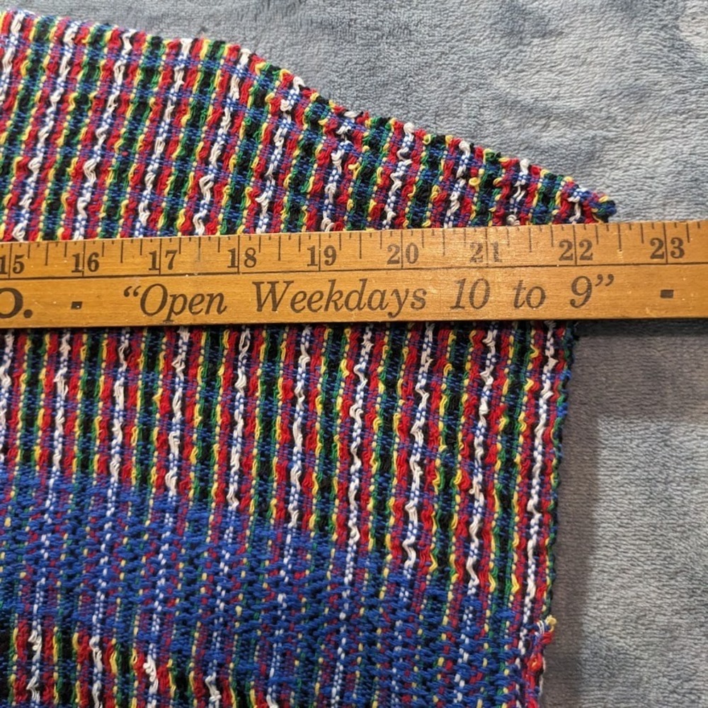 Vintage Handwoven Striped Poncho Top Boho Fringe Multi Color Sleeveless Boxy - Picture 5 of 10